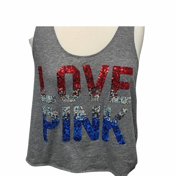 Victoria's Secret Pink Love Pink Sequin Tank Top Red Silver Blue Red Gray XS - Picture 10 of 10